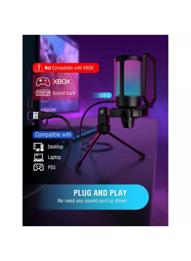 FIFINE A6V Gaming USB Microphone for PC PS5, Condenser Mic with Quick Mute, RGB Indicator, Tripod Stand, Pop Filter, Shock Mount, Gain Control for Streaming Discord Twitch Podcasts Videos- AmpliGame - Image 4
