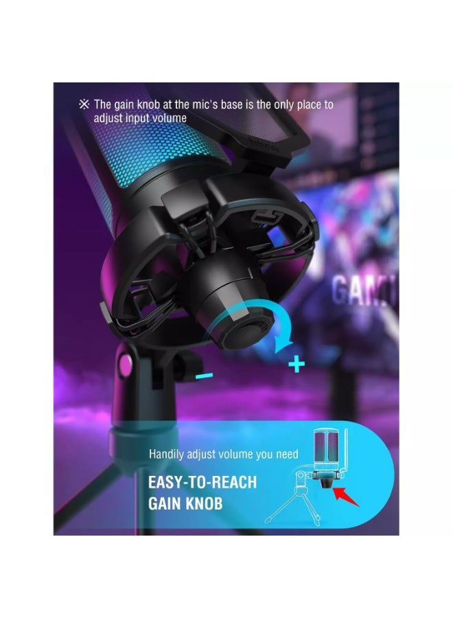 FIFINE A6V Gaming USB Microphone for PC PS5, Condenser Mic with Quick Mute, RGB Indicator, Tripod Stand, Pop Filter, Shock Mount, Gain Control for Streaming Discord Twitch Podcasts Videos- AmpliGame - Image 5
