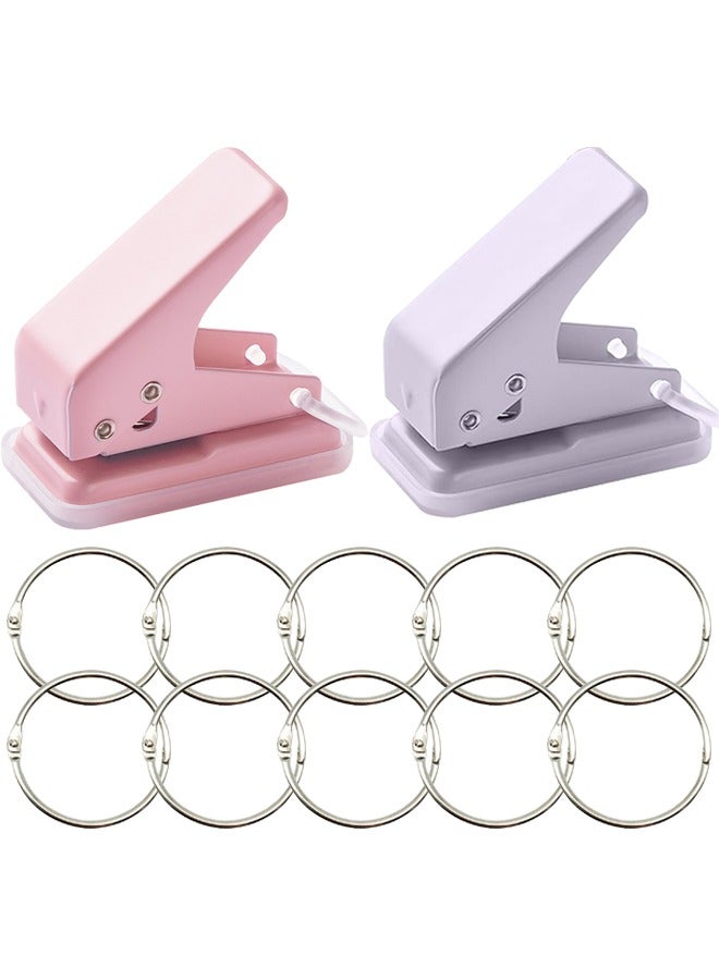 Ant 2Pcs Single Hole Punch, Mini Single Hole Punch with 10Pcs Binder Rings, 6mm 1/4 Inch Portable Circle Holes 10 Sheet Puncher for Paper Crafts Booklets DIY Greeting Cards Index Cards - Image 1