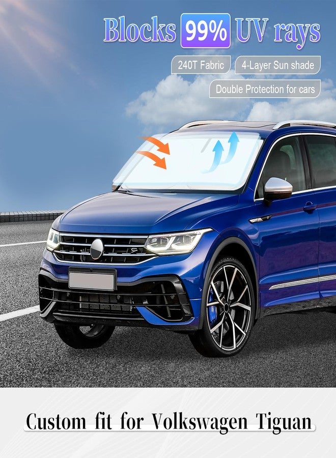 ZOIBV Sun Shade Sunshade for Volkswagen Tiguan Windshield Cover, 4-Layer Front Window Shade Custom fit Tiguan 2018-2023 Sun Visor 240T Retractable Shade Blocks UV Rays Cooler Car Accessories - Image 4