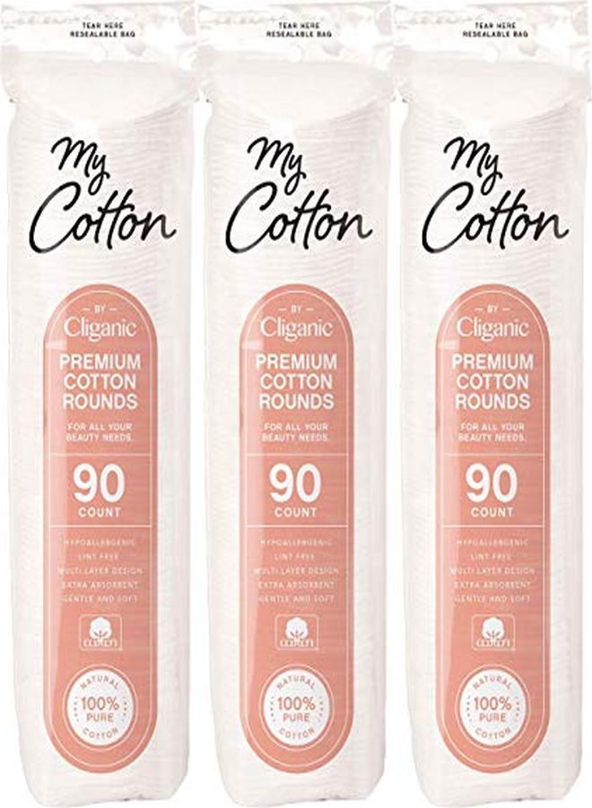 Cliganic N Premium Cotton Rounds For Face (3 Pack) | Makeup Remover Pads, Hypoallergenic, Lint-Free | 100% Pure Cotton  - Image 1