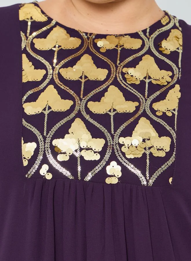 Amirah  Plus Size Purple Embroidered Chiffon Jalabiya for Women | Best Price UAE