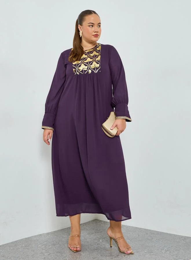 Plus Size Purple Embroidered Chiffon Jalabiya