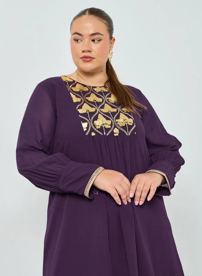 Amirah  Plus Size Purple Embroidered Chiffon Jalabiya for Women | Best Price UAE