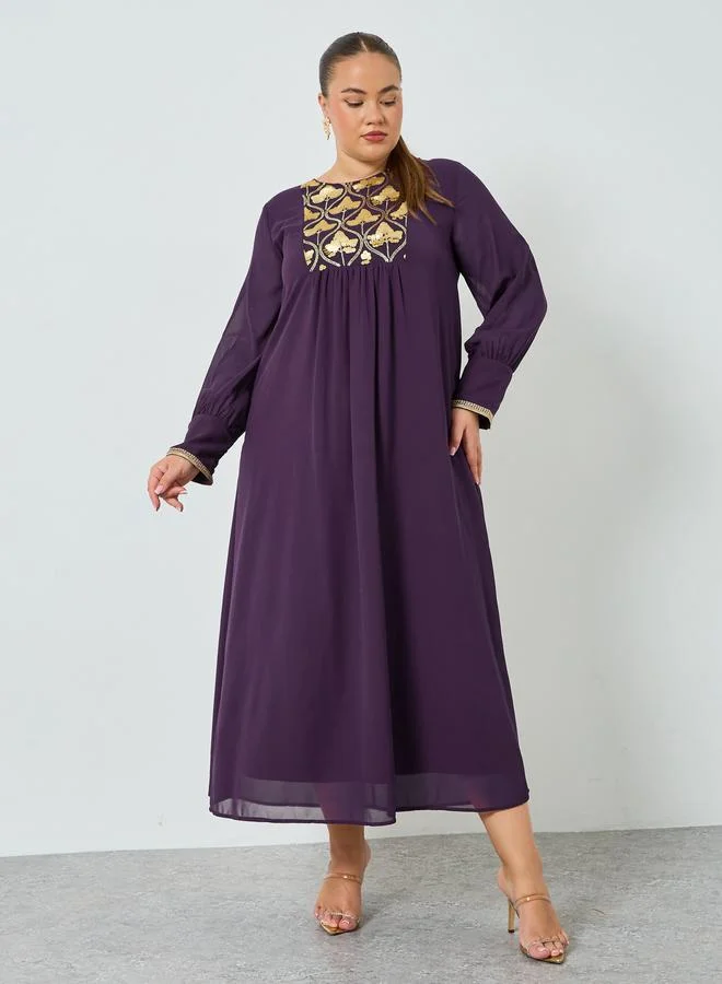 Amirah  Plus Size Purple Embroidered Chiffon Jalabiya for Women | Best Price UAE