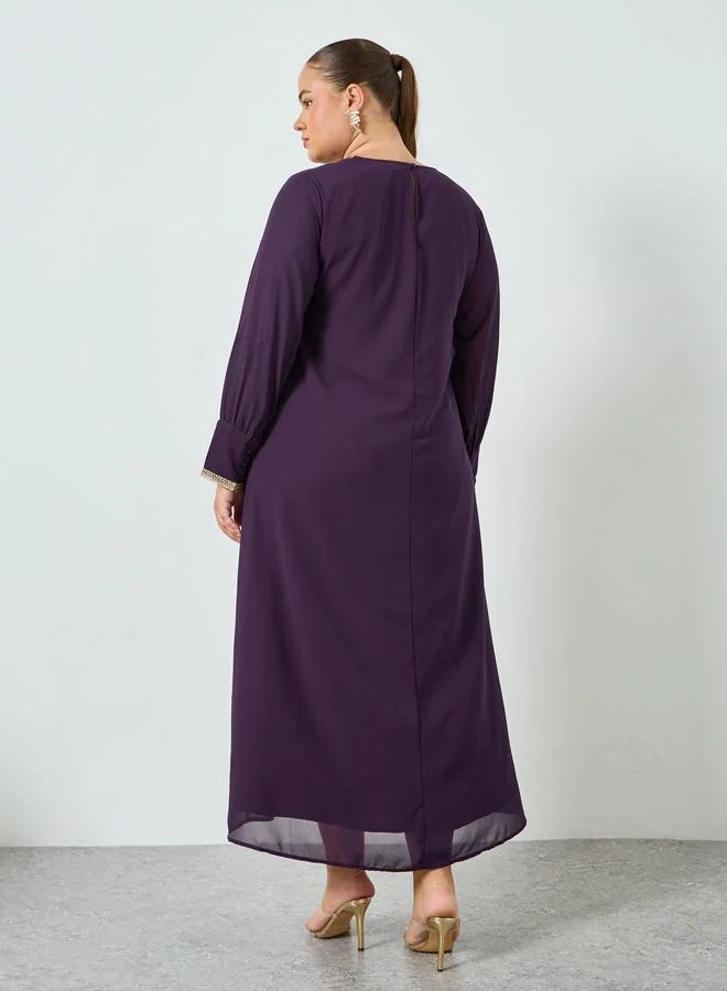 Amirah  Plus Size Purple Embroidered Chiffon Jalabiya for Women | Best Price UAE
