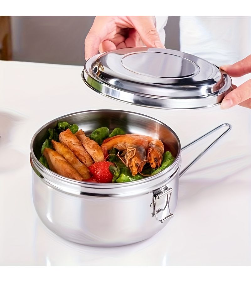 Stainless Steel 55 Inch Double Layer Lunch Box With Dish For Work Camping - Image 2