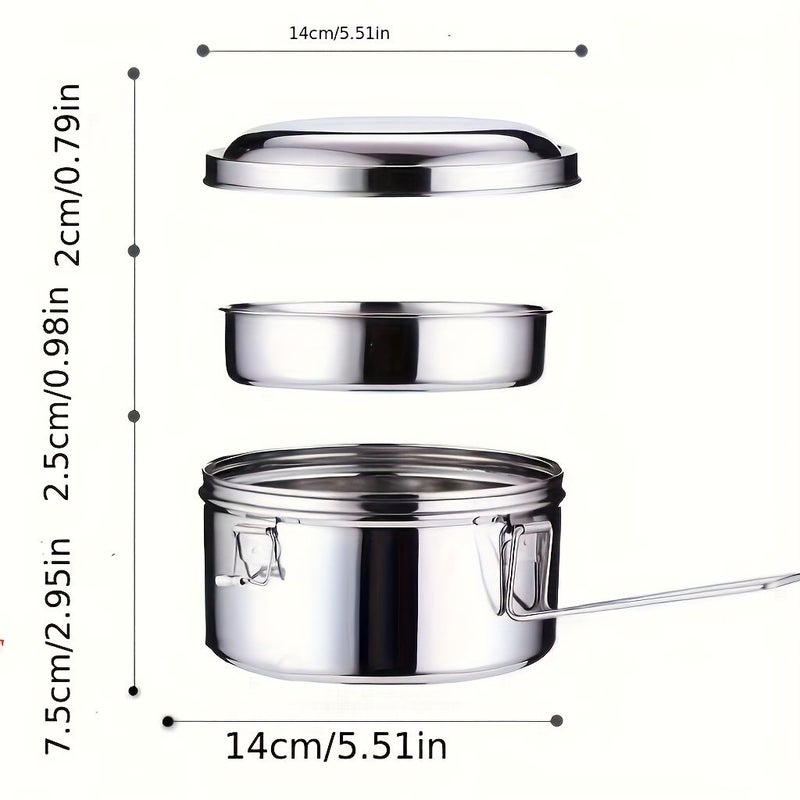 Stainless Steel 55 Inch Double Layer Lunch Box With Dish For Work Camping - Image 3