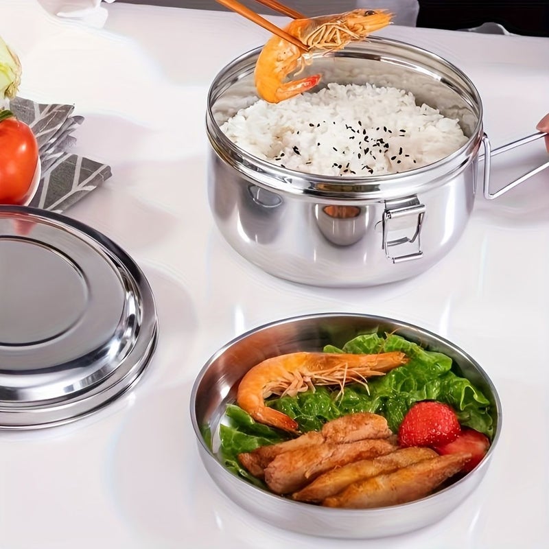 Stainless Steel 55 Inch Double Layer Lunch Box With Dish For Work Camping - Image 4