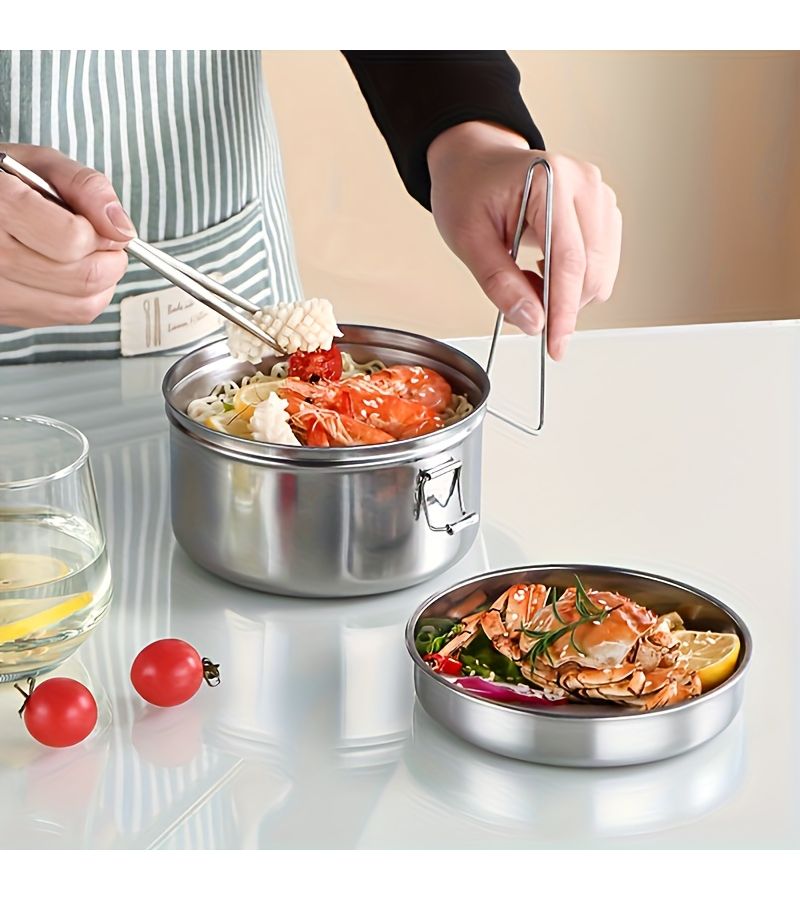 Stainless Steel 55 Inch Double Layer Lunch Box With Dish For Work Camping - Image 1