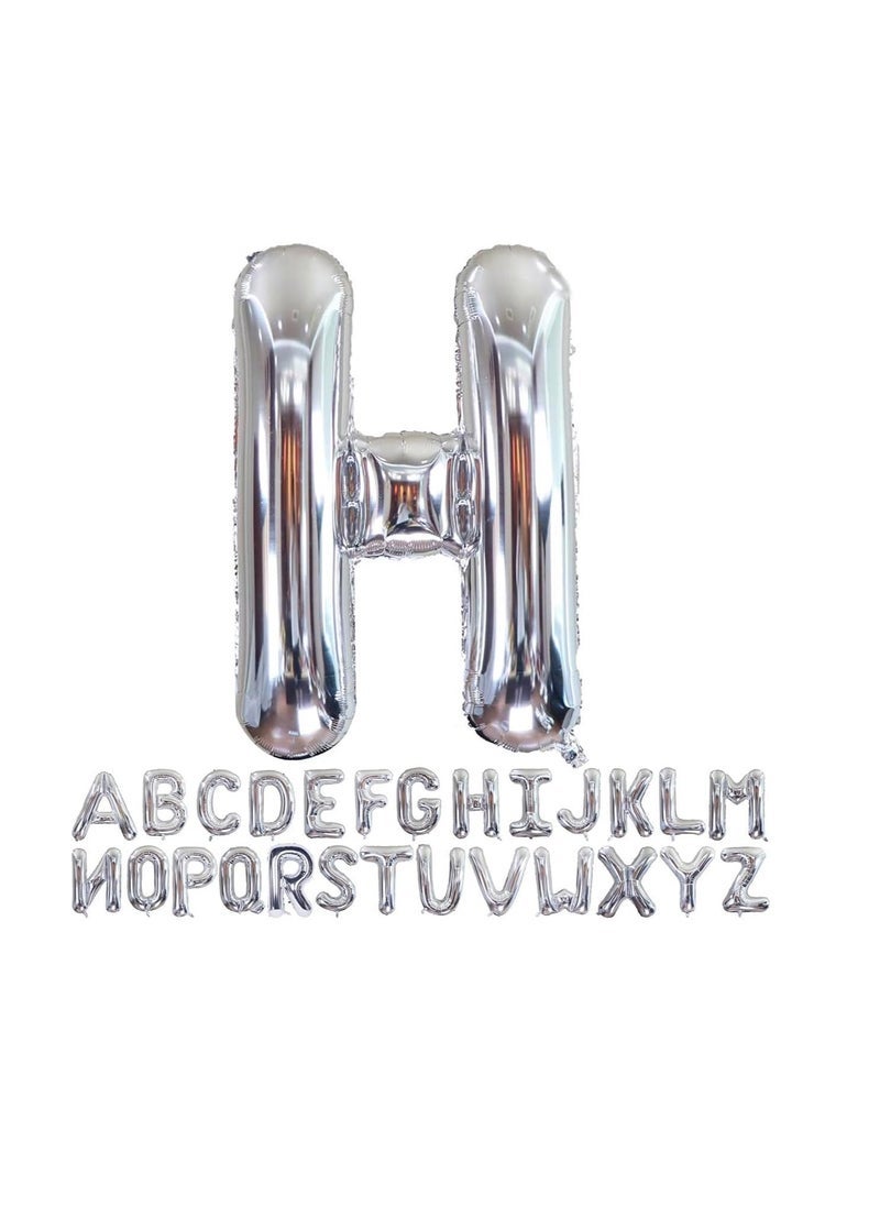 بارتي ويذ إيما الحروف الفضية من الألف إلى الياء بالونات 32 بوصة بالونات الأبجدية الكبيرة الفضة رقائق الهيليوم رسالة بالون لحفل عيد ميلاد الذكرى السنوية زفاف الزفاف (فضي-H) - Image 1