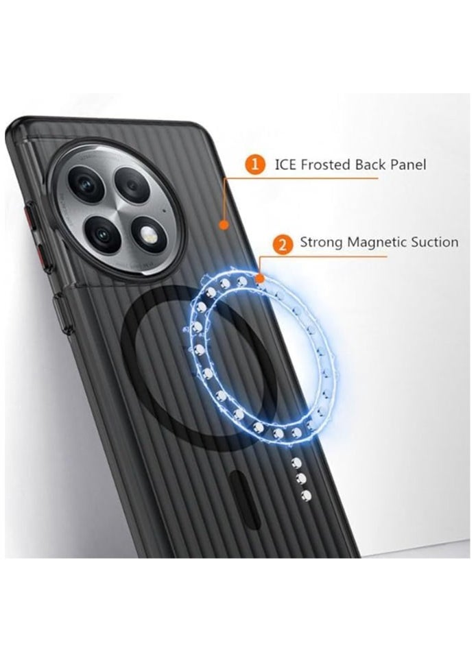 Compatible with OnePlus 12 Case Ultra Thin Corrugated Texture ICE Frosted Mag-Safe Shell for OnePlus 12 Translucent Magnetic Suction Wireless Charging Phone Cover