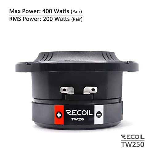 RECOIL مكبرات الصوت سوبر تويتر RECOIL TW250 عالية الضغط، 1 إنش لفائف صوت كابتون عالية الحرارة، إطار وديافراجم من الألمنيوم، 400 واط كحد أقصى، 200 واط RMS، 4 أوم، زوج - Image 3