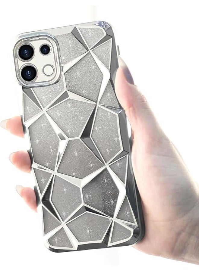 Compatible with Oppo Reno 13 5G Case Plating Bling Gradient Glitter Clear Cover Soft TPU Silicone Cute Camera Protection Shockproof Back for Women Girls Case - Silver