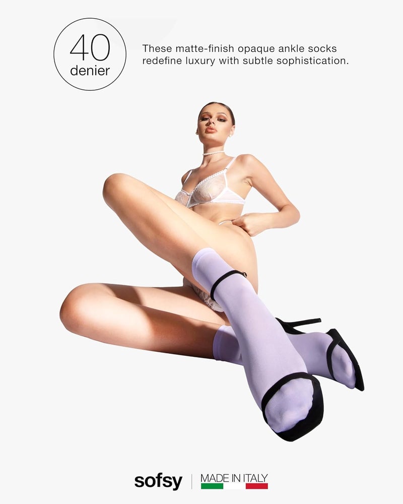 sofsy Italian High-Fashioned Ankle Socks - 40 Den Semi Sheer Nylon Stockings for Women | Durable, Soft, Low-Cut Design - Image 5