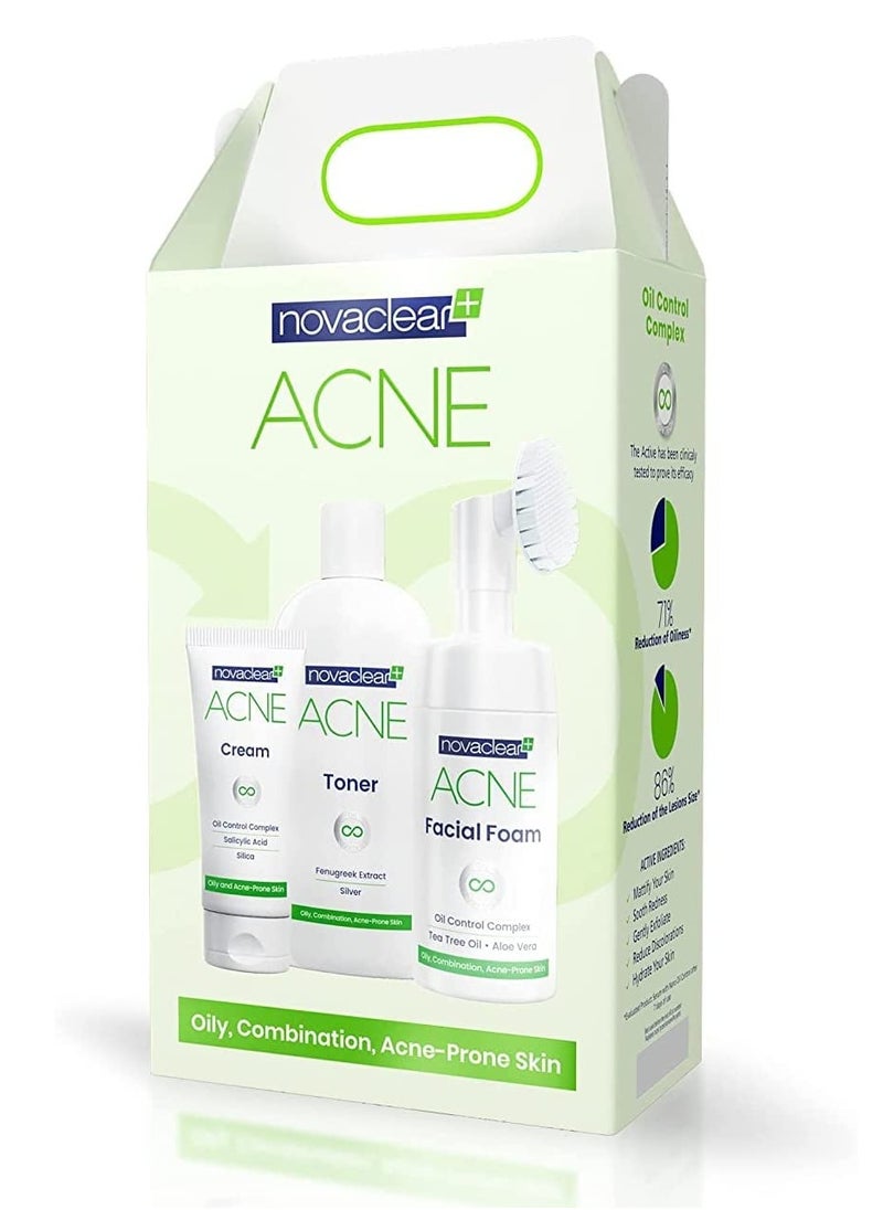 novaclear Acne Kit Facial Foam 100ml + Toner 150ml + Cream 40ml 