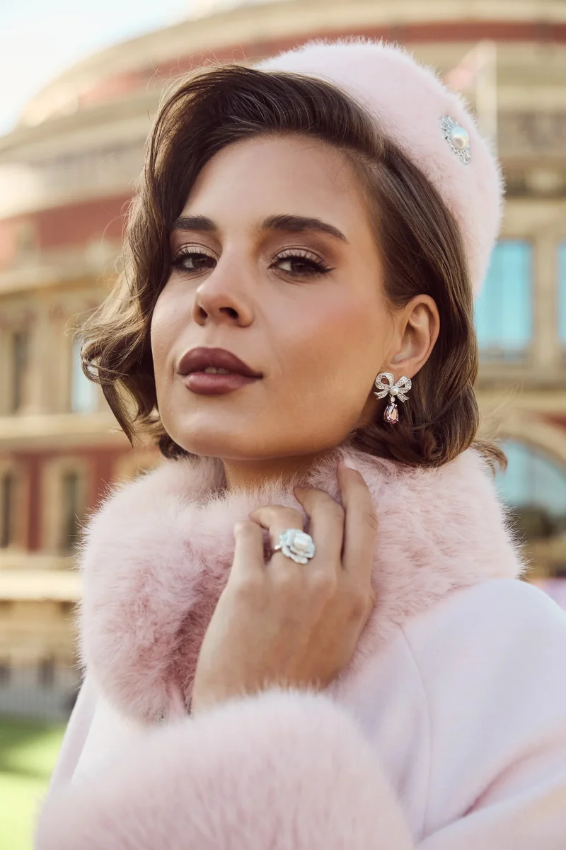 Santinni London Silver Grand Duchess' Bow and Pink Crystal Silver Earrings for Women | Best Price UAE