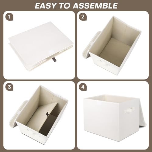 Bagnizer Large 17" 42 Quarts Collapsible Stackable Storage Bins with Lids [3-Pack] Foldable Fabric Linen Storage Boxes Cube, Closet Organizer Baskets with Label (16.7 x 12 x 12, White) - Image 3