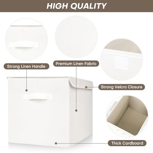 Bagnizer Large 17" 42 Quarts Collapsible Stackable Storage Bins with Lids [3-Pack] Foldable Fabric Linen Storage Boxes Cube, Closet Organizer Baskets with Label (16.7 x 12 x 12, White) - Image 4