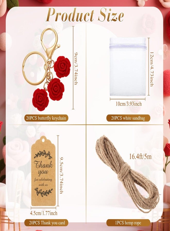 Ecation 20 Set Rose Keychain Party Favors Set, Rose Keyring Gifts Flower Key Ring with Kraft Tags Organza Bag for Christmas Wedding Bridal Guests Souvenir Birthday Baby Shower - Image 3