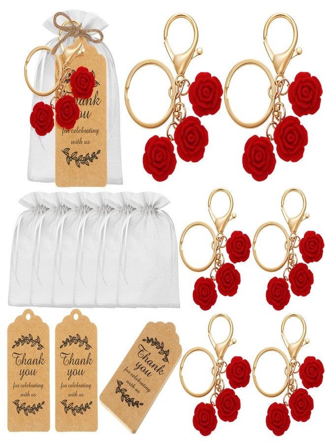 Ecation 20 Set Rose Keychain Party Favors Set, Rose Keyring Gifts Flower Key Ring with Kraft Tags Organza Bag for Christmas Wedding Bridal Guests Souvenir Birthday Baby Shower - Image 1