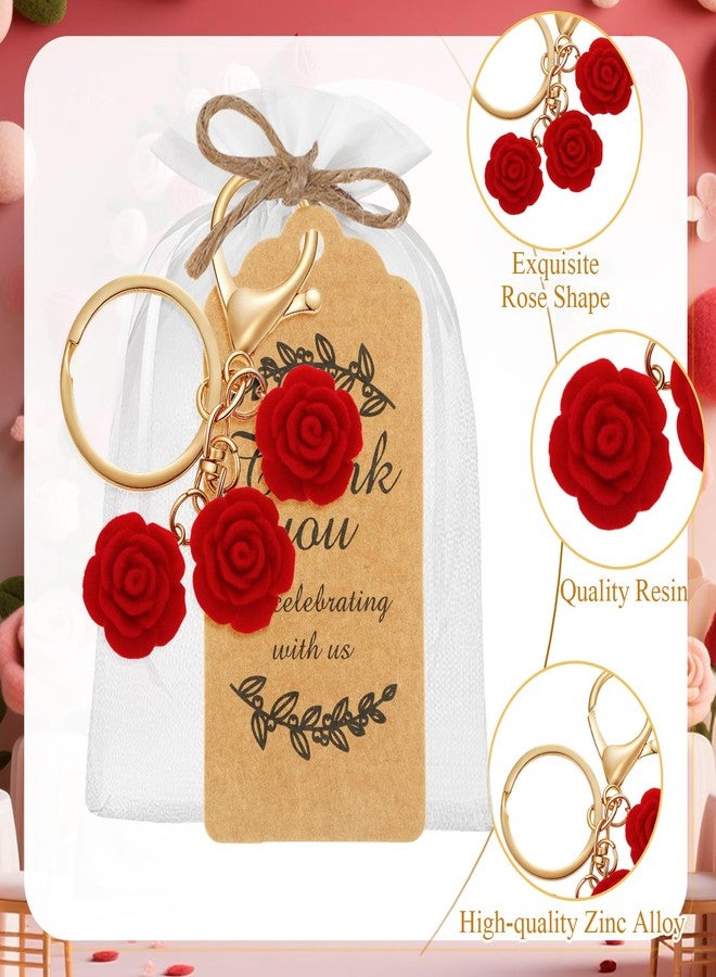 Ecation 20 Set Rose Keychain Party Favors Set, Rose Keyring Gifts Flower Key Ring with Kraft Tags Organza Bag for Christmas Wedding Bridal Guests Souvenir Birthday Baby Shower - Image 2