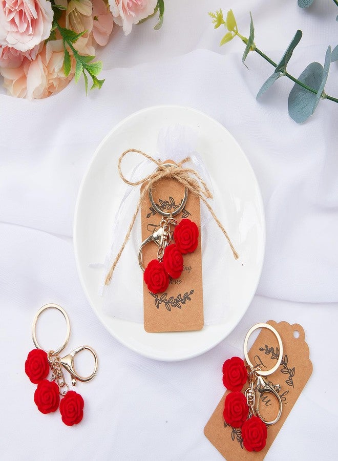 Ecation 20 Set Rose Keychain Party Favors Set, Rose Keyring Gifts Flower Key Ring with Kraft Tags Organza Bag for Christmas Wedding Bridal Guests Souvenir Birthday Baby Shower - Image 4