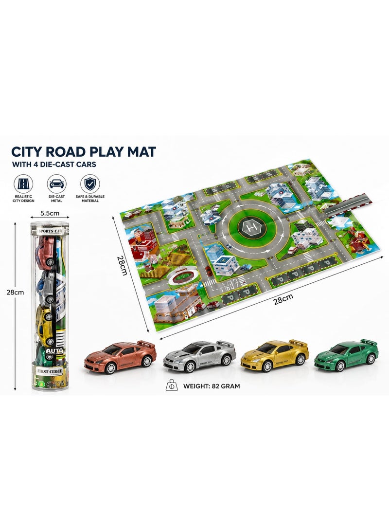 1st Choice First Choice Kids' City Street Play Mat with 4 Metal Race Cars – Interactive City Map for Skill Development – ​​Safe, Educational Toy - Image 4