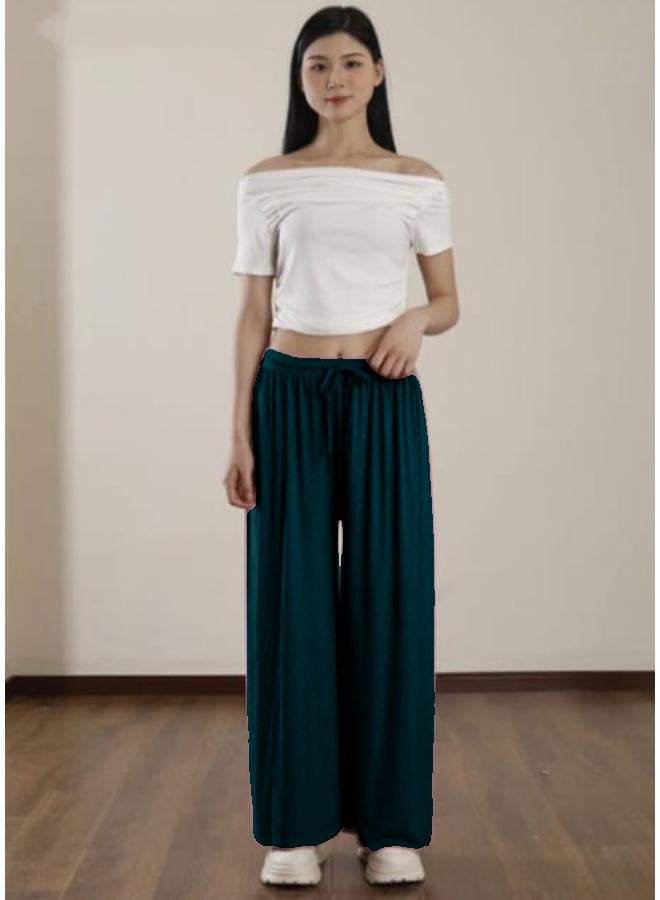 بنطال Palazzo نسائي واسع الساق من القطن المضلع KU401 - Image 1