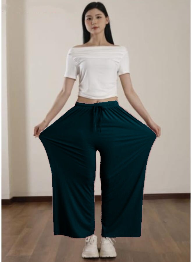 بنطال Palazzo نسائي واسع الساق من القطن المضلع KU401 - Image 3