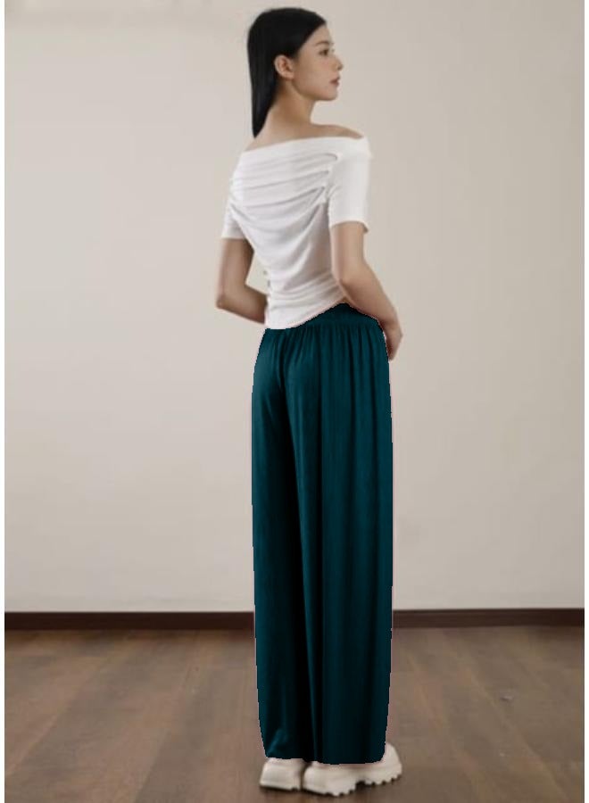 بنطال Palazzo نسائي واسع الساق من القطن المضلع KU401 - Image 2