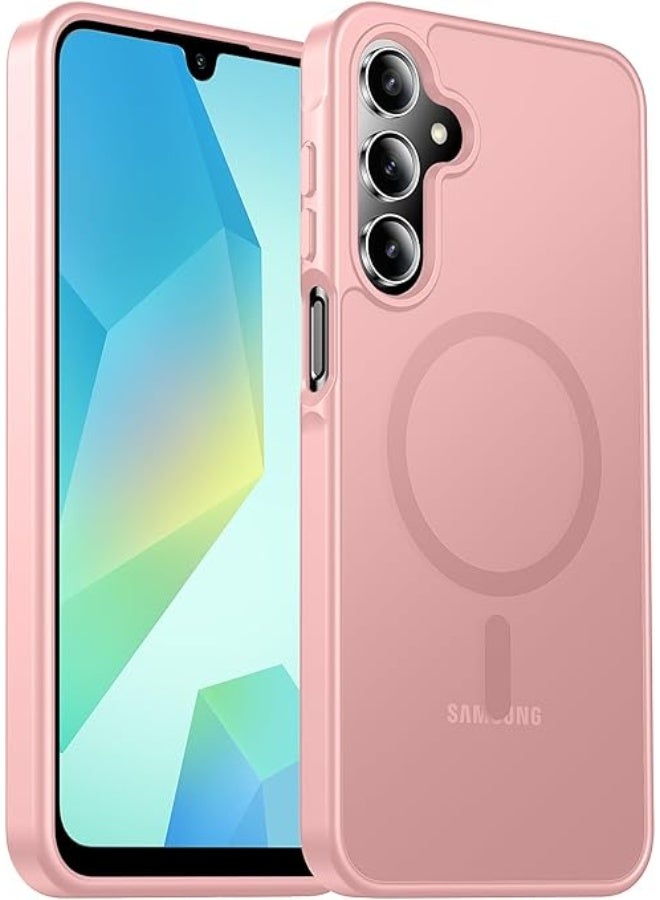 Designed for Magnetic Samsung Galaxy A25 Case,[Compatible with MagSafe] [Military Grade Drop Protection] Slim Translucent Matte Shockproof with Anti-Fingerprint Phone Case (Pink) - Image 1