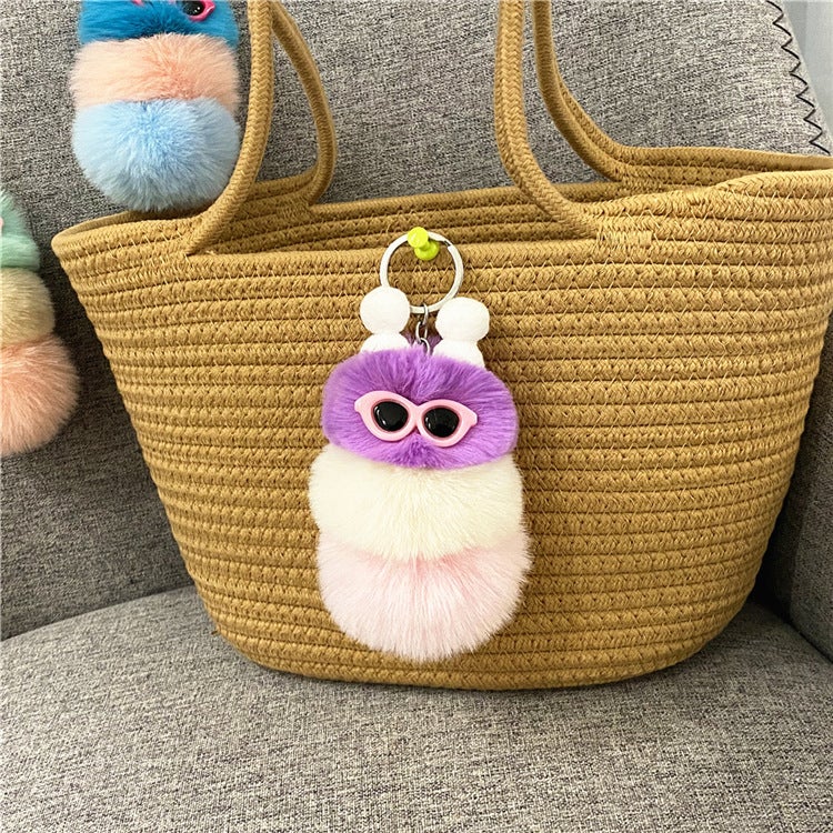 Cute Caterpillar Plush Keychain Charm Purple Head