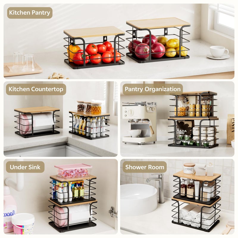 Stylstoreazy 2 Pack Potato and Onion Storage Bin,Stackable Pantry Organizers and Storage with PP Liner and Bamboo Top,Kitchen Storage Organization Counter Basket for Fruits,Produce,Vegetable, Black - Image 5