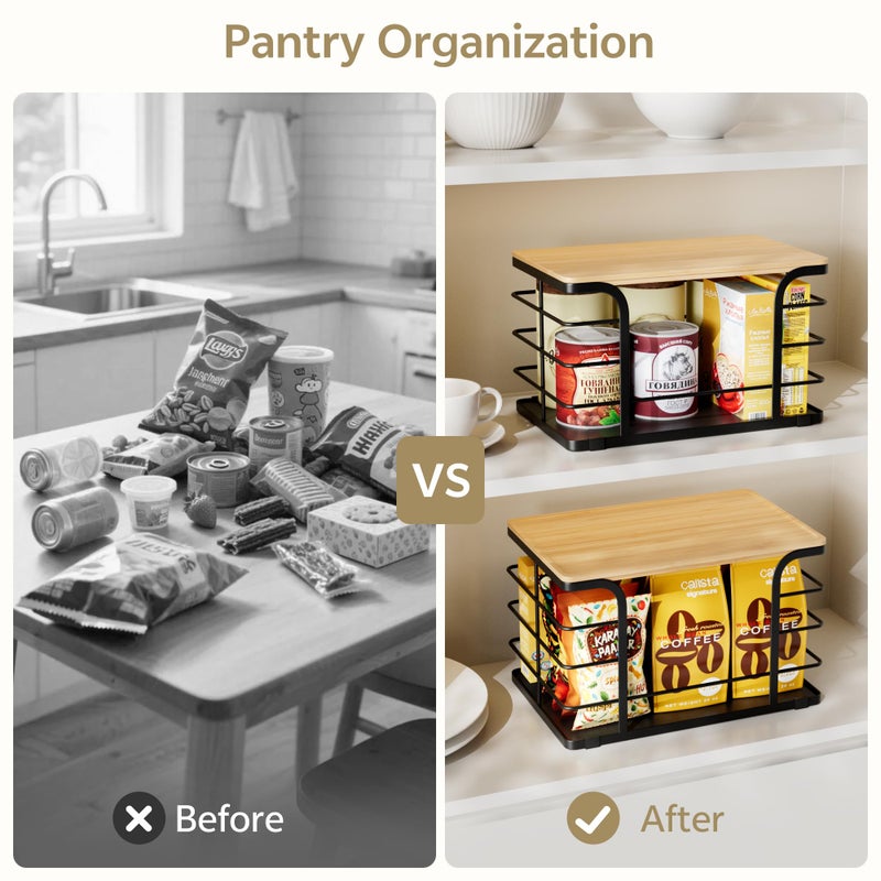Stylstoreazy 2 Pack Potato and Onion Storage Bin,Stackable Pantry Organizers and Storage with PP Liner and Bamboo Top,Kitchen Storage Organization Counter Basket for Fruits,Produce,Vegetable, Black - Image 4