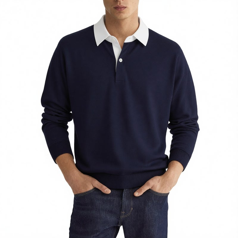 Men's Long Sleeve Button Polo Shirt Casual Top - Image 3