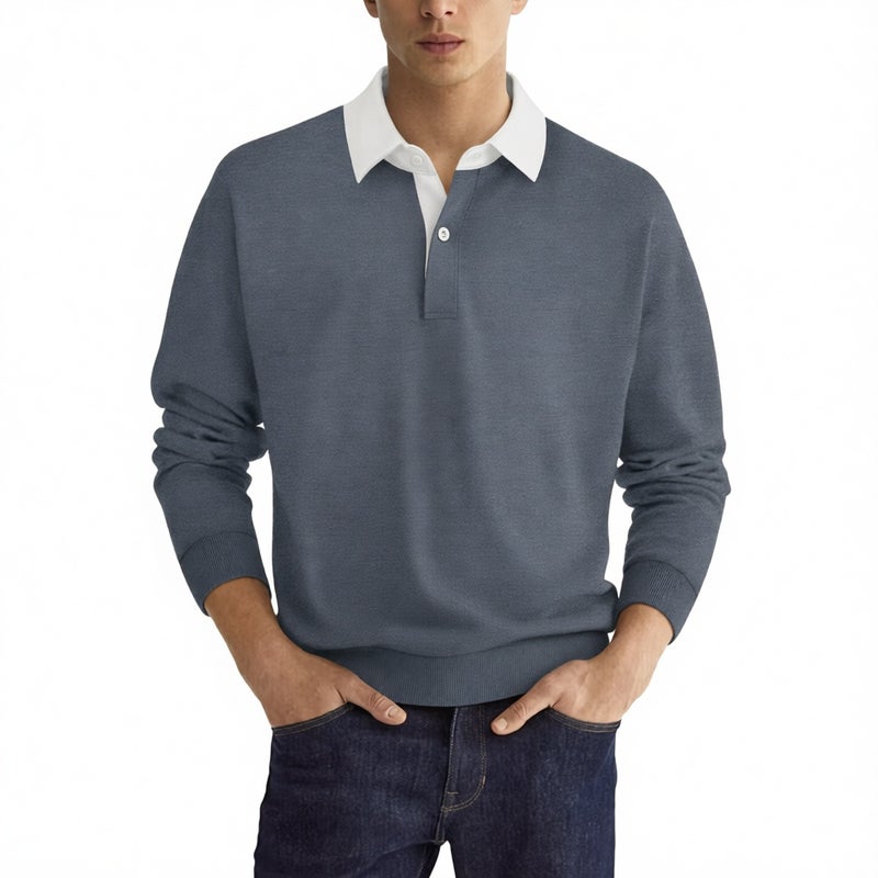 Men's Long Sleeve Button Polo Shirt Casual Top - Image 2
