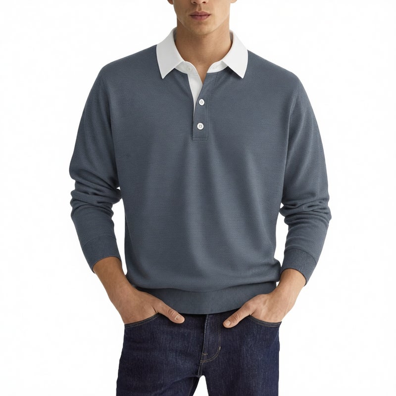 Men's Long Sleeve Button Polo Shirt Casual Top - Image 4