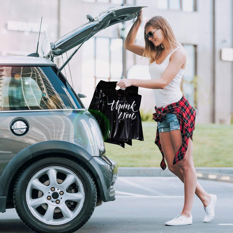 Metronic Thank You Poly Mailers 12x15.5 100 Pcs, Easy to Carry Shipping Bags with Handle, Self Seal Mailers Poly Bags for Small Business Packing and Shipping, Cute Package Bags Mailing Bags, Black - Image 4