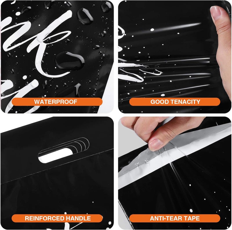 Metronic Thank You Poly Mailers 12x15.5 100 Pcs, Easy to Carry Shipping Bags with Handle, Self Seal Mailers Poly Bags for Small Business Packing and Shipping, Cute Package Bags Mailing Bags, Black - Image 2