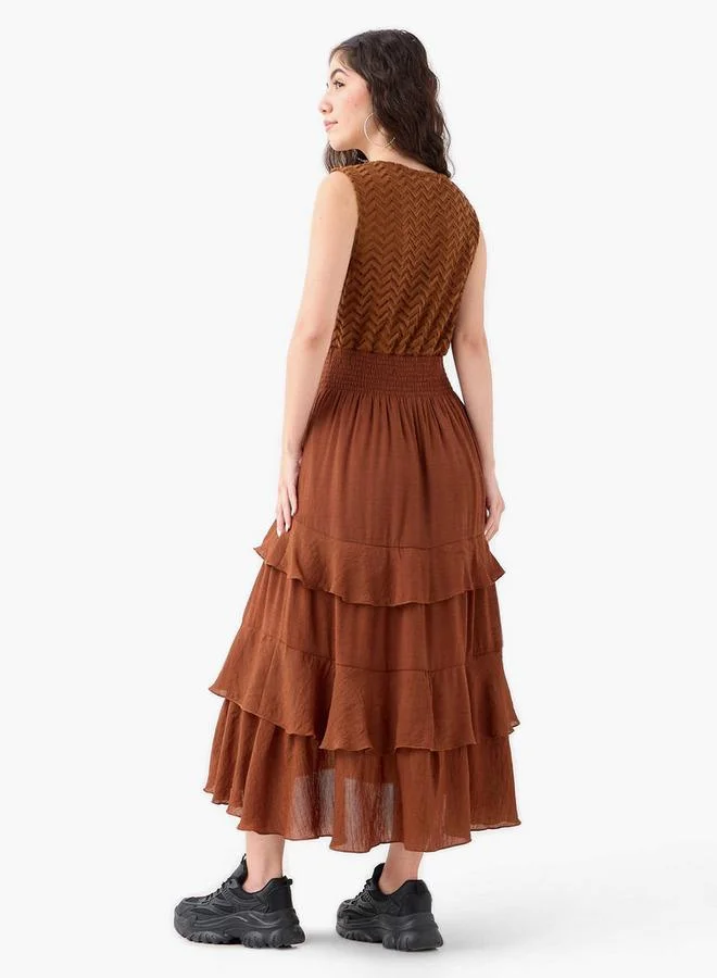 Lee Cooper Lee Cooper Tiered Sleeveless Midi Dress with Shirred Detail