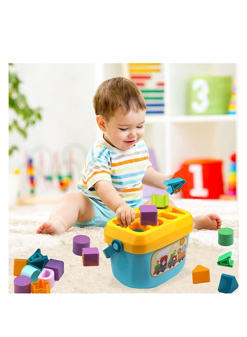 Plastic Sorter Blocks for Toddlers Boys Girls, 16 Cubes , ABCD Blocks with Basket, Toys for 6 Months to 2 Years Old Boys Girls, Multicolor - Image 1
