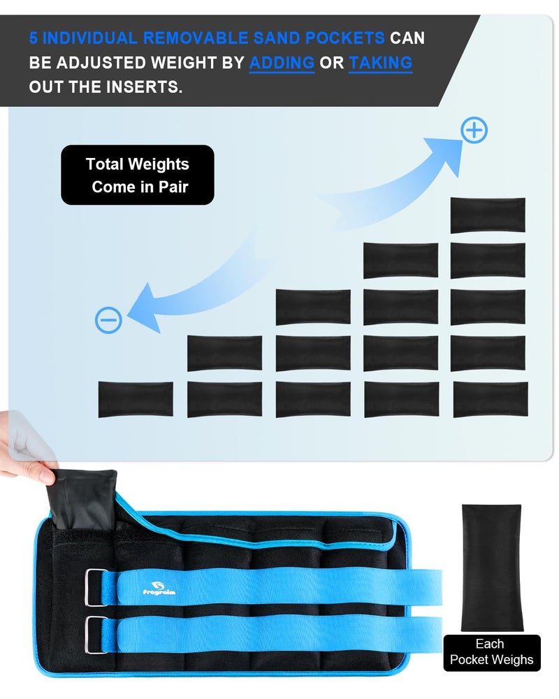 Fragraim Adjustable Ankle Weights 1-20 LBS Pair with Removable Weight for Jogging, Gymnastics, Aerobics, Physical Therapy, Resistance Training|Each 2-10 lbs, Total 20LBS, Sky Blue - Image 3