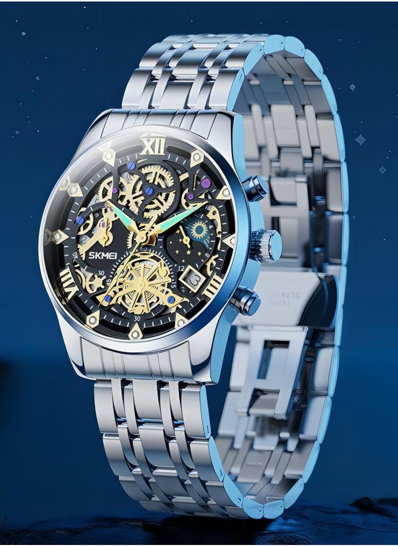 SKMEI - Watches for Men Stainless Steel Water Resistant Quartz Analog Watch Silver 7039 - Image 1