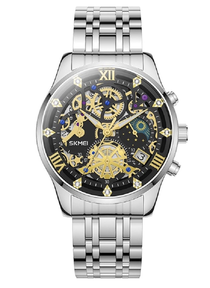SKMEI - Watches for Men Stainless Steel Water Resistant Quartz Analog Watch Silver 7039 - Image 1