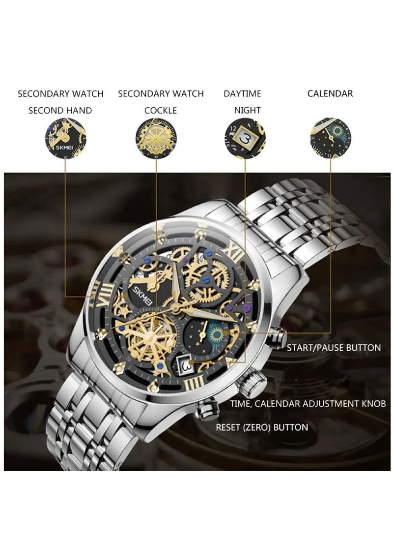 SKMEI - Watches for Men Stainless Steel Water Resistant Quartz Analog Watch Silver 7039 - Image 1