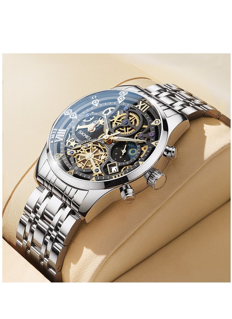 SKMEI - Watches for Men Stainless Steel Water Resistant Quartz Analog Watch Silver 7039 - Image 1