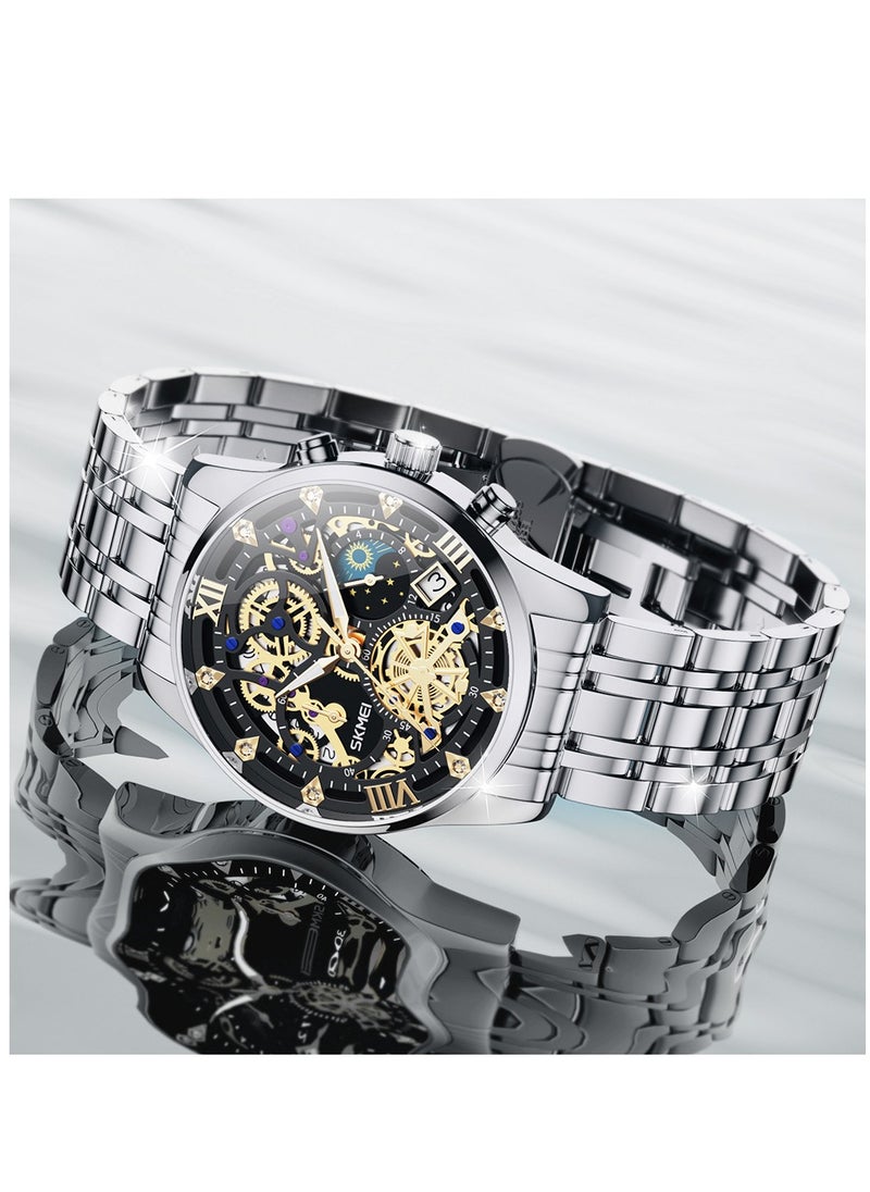 SKMEI - Watches for Men Stainless Steel Water Resistant Quartz Analog Watch Silver 7039 - Image 1