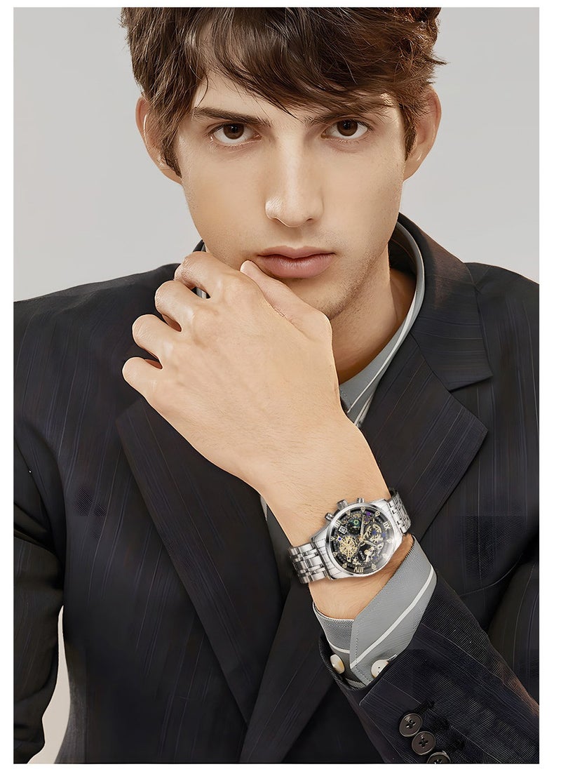 SKMEI - Watches for Men Stainless Steel Water Resistant Quartz Analog Watch Silver 7039 - Image 1
