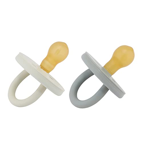 HEVEA Natural Rubber BumiBébé Pacifiers - Newborn 0+ Months - Round Teat Shape - Two-Pack - Rose & Sage - Image 1